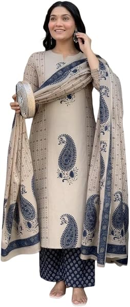 Nermosa Women's Pure Viscose Block Printed Ethnic Wear Straight Kurta Set with Palazzo Pants & Dupatta | Kurta Set for Women | 3 Piece Set