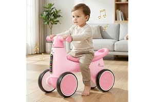 R for Rabbit Speedster Glider Push Ride on Car for Kids Baby Balance Bike with Music and LED Lights Scratch-Free Wheels Toy Storage Space for 1-4 Years Boys Girls, Weight Capacity Up to 20Kgs (Pink)