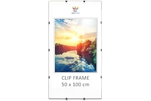 MG Design Cadre photo sans cadre |50x100cm | Verre acrylique | avec clips | Porte-photo pour affiches photos | Cadre d'affiche | plusieurs tailles | bon pour salon, salle à manger, cuisine