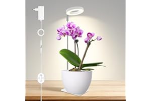 SENCHIKER Luz para plantas de interior 12V, espectro completo mejorado 660nm, pequeña luz LED tipo halo con base para maceta, lámpara de cultivo con temporizador y regulación, 6W, 118 µmol/s/m²@15 cm