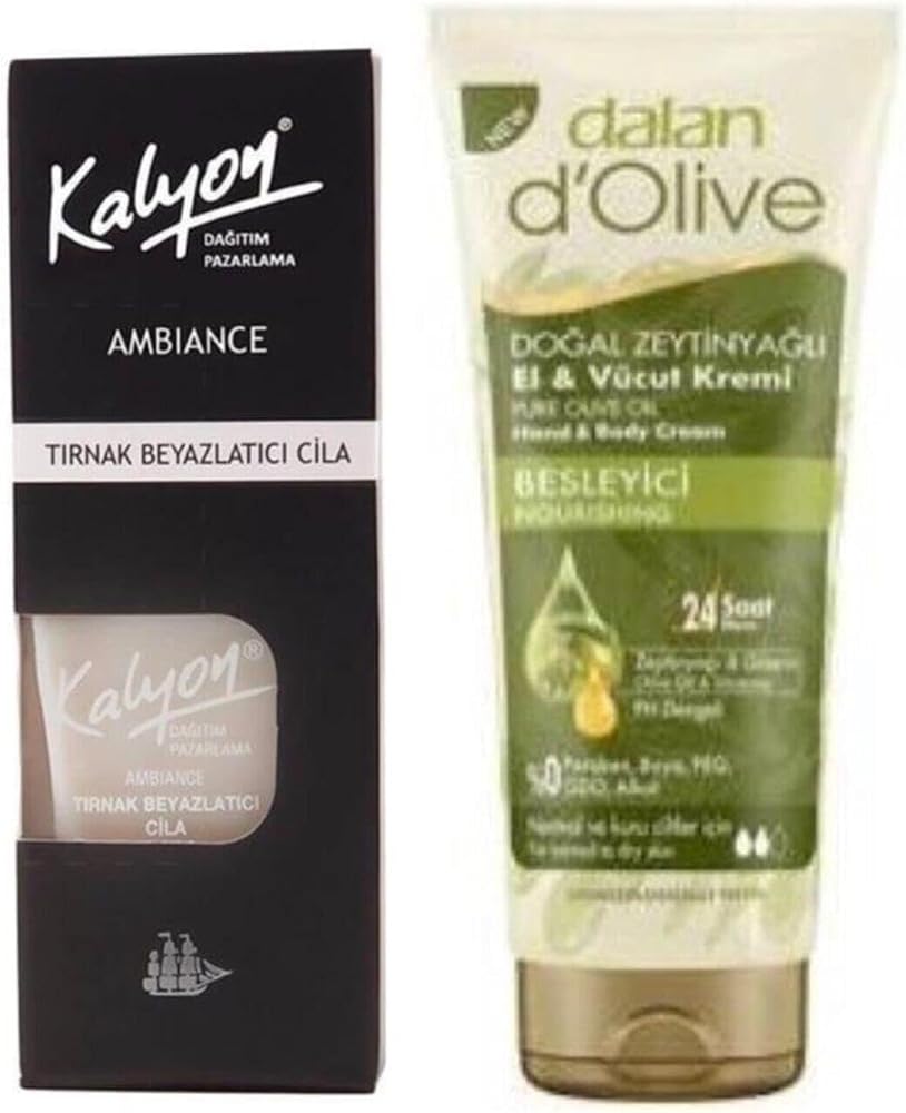 Kalyon Tırnak Beyazlatıcı Cila + Dalan d'Olive El ve Vücut Kremi 20 ml Seti
