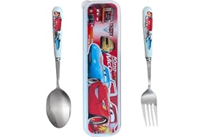 ZMRKQW Posate Bambini in Acciaio Inox, Cars Set Posate Bambino 1 Forchetta Bambini e 1 Cucchiai Bambini per Bambino, con Cars Posate Custodia, Casa Scuola Uso, Adatto ai regali ai bambini