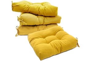 ZEMO Cojines para Sillas de Exterior e Interior, Cojín Decorativo de Asiento 40 x 40CM con Correas de Sujeción,Relleno de Algodón,Ideal para sillas de Cocina, Comedor, Terraza,Jardin (Mostaza, 4)