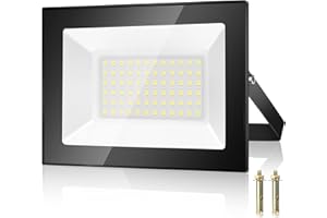 Kakashome 50W Projecteur LED Exterieur, 5000LM 7000K Spot Extérieur, 72 Puces IP67 Imperméable Blanc Froid Eclairage de Sécurité LED, Luminaire Exterieur Pour Patio, Garage, Jardin, Terrasse,Usine