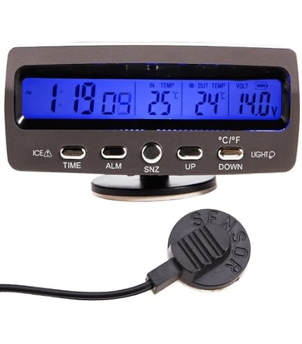 Solar Car Thermometer & Clock - Auto On/Off, Heat Resistant, LED Display With Brightness Control-1138177