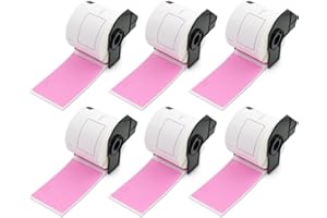 BETCKEY - 6 Rolls DK-11202 Shipping Labels Compatible with Brother 62 mm x 100 mm, 1800 Coloured Labels Pink for Brother QL Label Printers