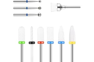 URAQT Ceramic Nail Drill Bits Sets, 10 pcs Electric Nail Drill Bits Kit 3/32", Professional Cuticle Polishing Bits for Acrylic Gel Nails, Electric Nail Files Manicure Pedicure Drill Tool
