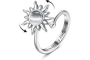 Milacolato Anello Antistress Regolabile Donna Ragazza Argento Loto Fiore Girasole Pietra Di Luna Stellata Opale Fidget Anello Di Ansia Di Spinner Fantasia Gioielli