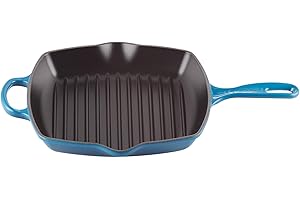 LE CREUSET, Skillet Gril en Fonte Émaillée, Carré, 26 cm, Compatible avec Toutes Sources de Chaleur (Induction Incluse), 2.86 kg, Bleu Marseille