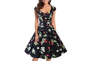 Bbonlinedress Robe Femme de Cocktail Vintage Rockabilly Robe plissée au Genou sans Manches col carré Rétro