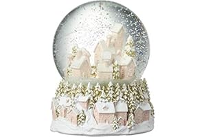 Heaven Sends Weihnachtsdorf-Schneekugel, rosa und goldfarben, Weihnachtsstadtbild, Kuppel-Ornament