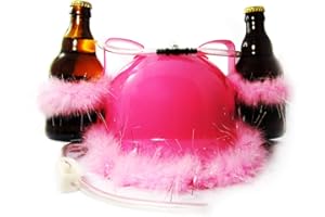 ‎MONSTERZEUG Monsterzeug Glitzer Bierhelm mit Trinkschlauch und Flaschenhalter, Baurbeiter Helm mit Puscheln, Getränkehalter, Trinksystem, Pink