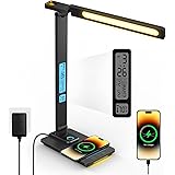 Lampada da Scrivania LED con Ricarica Wireless- Lampada da Tavolo con Caricabatterie 10 W, Porta di Ricarica USB, Lampada da 