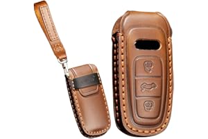 KUNIO Etui ochronne na kluczyki samochodowe, pasuje do Audi A8, A8L, A3, Sportback (S Line) A6, A7, Q8, E-Tron, Q7, RS3, RS6, RS7, S3, S6, SQ7, SQ8, A6L, skórzane, etui na klucze, breloczek do kluczy A, brązowe