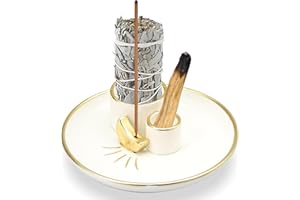 FYting Porta Palo Santo 5-In-1,Bruciatore Incenso Ceramica 15.2 cm,Porta Incenso per Aromaterapia, Bruciatore di Incenso, Vassoio e Portacandele, per Salvia,Incenso Bastoncini (Colonna)