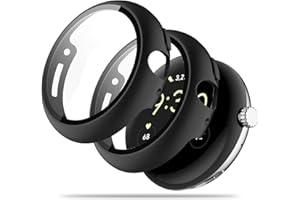 Miimall 2 sztuki etui kompatybilne z Google Pixel Watch 2 z ochroną wyświetlacza, PC + szkło ochronne z folią ochronną na wyświetlacz etui do Google Pixel Watch 2 2023 - czarne + czarne