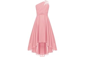 Aislor Robe de Cocktail Enfant Fille Robe de Princesse Une Épaule Strass Robe de Cérémonie Fete Carnaval Fille Robe de Demoiselle d'honneur Chic 5-16 Ans