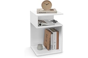 LIFEZEAL Stolik kawowy, nowoczesny, boczny stolik na sofę, w kształcie litery S, stolik kawowy, dekoracyjny, 3-poziomowy stolik kawowy, drewniany do salonu, maks. 50 kg, 33 x 33 x 50 cm, biały