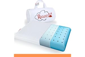 RUGUIES MAX- Almohada para Niños de Viscoelástica- Hipoalergénica y Transpirable- Cojín Infantil-Funda Lavable de Algodón-Oeko-Tex- De 1 a 10 años XL (58x32x7cm)- Bolsa Viaje Incluída