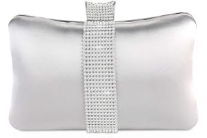 NICOLE & DORIS Pochette Donna Elegante Strass Clutch Cerimonia Borsa da Sera Borsetta Catena per Matrimonio Festa Cocktail Seta