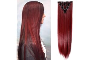 ‎SEGO SEGO Clip in Extensions Haarverlängerung Haarteil 8 Tresssen wie Echthaar glatt Maroon Mix Dunkelrot 26"(66cm)-140g
