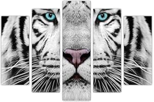 AREDE Set di 5 Stampe da Parete Quadri Moderni Decorazioni da Muro per Casa Soggiorno Camera da Letto e Cucina Tigre siberiana| 120 x 80 cm | Pronto da appendere