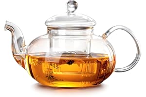 DxxD Teiera in Vetro, 1000ml Bricco da Tè di Vetro Resistente con Filtro Infusore Removibile Resistente al Calore, Teiera Compatibile con Fornelli per Tè, Tisane, Caffè, Sfuso Infusiera, Senza Gocce