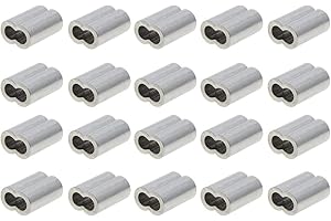 Uotyle Aluminum Crimping Loop Sleeve Clips with Double Ferrules for Holes for 3mm Cable Wire Rope Silver Tone Deck Hand Railing Project DIY Cable Rail System Pack of 20