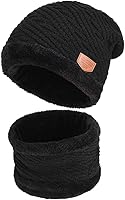 VBIGER 2Pcs Chapeau Chaud Tricot Tour de Cou avec Doublure Polaire pour Homme