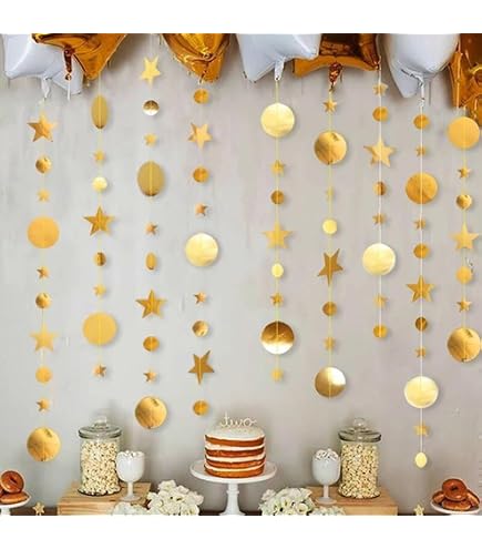 Guirlande Papier Doré à Paillettes - 4x4m - Cercle Et Étoile - Décoration Fête, Mariage, Anniversaire