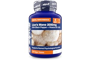 Zipvit Lions Mane Supplement 2000mg with B1, B5 & Black Pepper, 4 Months Supply, Lions Mane Mushroom 15:1 Extract, Supports Mental Performance, 120 Vegan Tablets