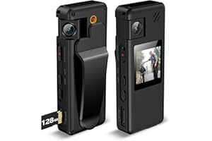 Hoestr 128GB Körperkamera, 1080P Body Cam mit 180° drehbarem Objektiv und verbessertem Rückenclip, Videokamera mit Audio- und Videoaufzeichnung für die Polizeiliche Durchsetzung, Lieferung, Indoor