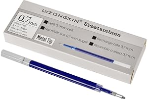 LVZONGXIN 12 sztuk płynnych wkładu żelowego, metalowa końcówka, kompatybilne z Pentel Energel - [niebieski] - 0,7 mm końcówka kulkowa, współpracuje z Pilot G2 07, wkład żelowy [nieścieralny]