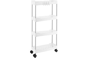 FUREINSTORE Carrito Estrecho de Almacenamiento Movible de Plástico con Ruedas – Estante Organizador Ideal para Cocina, Baño, Oficina o Dormitorio, Fácil Montaje y Transporte (Blanco, 4 Niveles)