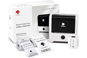 Phomemo M200 Imprimante d'étiquettes Bluetooth Multifonction avec 3 Rouleaux d'étiquettes Thermiques pour imprimante d'étiquettes Thermiques Étiquette Transparente, la Vente au détail, – Noir