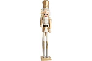 THE TWIDDLERS - Rey Cascanueces Gigante de Madera de Navidad, 120cm en Oro y Blanco, Adorno Tradicional Clásico de Madera de Pino Hecho a Mano, Decoración de Navidad con Piezas Móviles