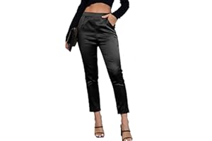 Fakanhui, Pantaloni da donna in raso di seta, pantaloni eleganti da lavoro, casual, con elastico, a vita alta