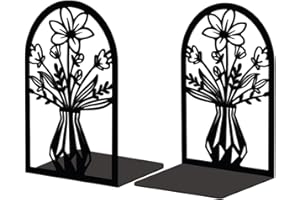Peacoblue Metal Book Ends Stopper Holder Stand for Shelves Decorative, 13.46x10.9x20cm Modern Creative Heavy Duty Study Bookends Stoppers Holder Stand for Desk Shelf, 1 Pair (Vase with Flowers)