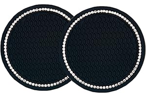 SANVPWSAN 2Pcs Bling Car Coasters PVC Diamond-Studded Car Anti Slip Coasters,Universal Vehicle Interior Crystal Cup Coasters for Women(2.75" Diameter) (Black)