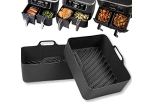 JACKSGIFTS 2pcs Silicone Air Fryer Liner for Ninja Air Fryer Dual AF400UK, AF451UK, AF500UK, air Fryer Accessories for Ninja Air Fryer Liners, Air Fryer Silicone Liner for Ninja Air Fryer Accessories (Black)