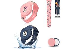 GÉNÉRIQUE 2pcs Bracelet pour Enfants Étanche pour AirTag, Mignon Dessin Animé Réglable IP53 Silicone Caché pour Apple Air Tag HolderÉtui en Silicone Souple Anti-Perte GPS Tracker(Bleu,Rose)