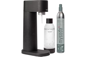Mysoda Woody – Machine à eau pétillante en composite de bois, avec bouteille PET Quick-Lock sans BPA et cylindre CO2 – Noir