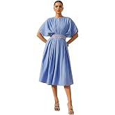 PURVAJA Women's Fit and Flared Knee Length Half Sleeve Round Neck Solid Dress