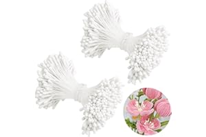WEFINEST 800 pcs Artificial Flower Stamen For Crafting 2mm, Double Heads Lily Stamens For Flower Making Mini Flower Centres Stamen Pistil, Floral Stamens Craft for Clothing, Jewelry, Handicrafts (White)