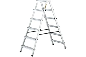 Drabest Escabeau Ménager 6 Marches en Aluminium Double Face Capacité 125 KG - Escabeau avec Plateforme De Travail - Échelles Multiples - 48 X 133 X 16 Cm