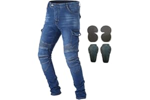 ARMOR QTREES Pantalon de protection en jean pour hommes, pour moto, avec armure, 4 x protections dont genouillères et protège-hanches