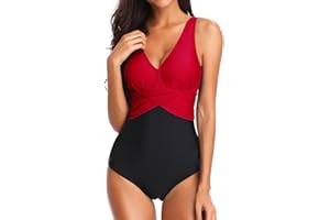 PANOZON Femme Une Pièce Maillot de Bain Bikini Push Up Bricolore Taille Grande Couleur Pure