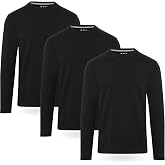 FM London Men's Long Sleeve T-Shirt, Pack of 3 - Men's T-Shirts, Soft, High-Weight Cotton, Flattering Slim Fit, Round Neck