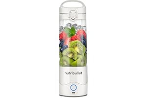 ‎NUTRIBULLET Nutribullet Lekki Przenośny Blender, 475 ml bez BPA Tritan, Mini Blender, 4-Stronne Ostrze ze Stali Nierdzewnej, Wielofunkcyjny, Ładowarka USB-C, ponad 15 Cykli Mieszania, Biały, NBP003W