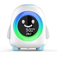 Amouhom Kinderwecker, Wake Up Licht mit LED Nachtlicht Cartoon Digitaluhr mit 7 Farben Ändern & Temperaturkalender…